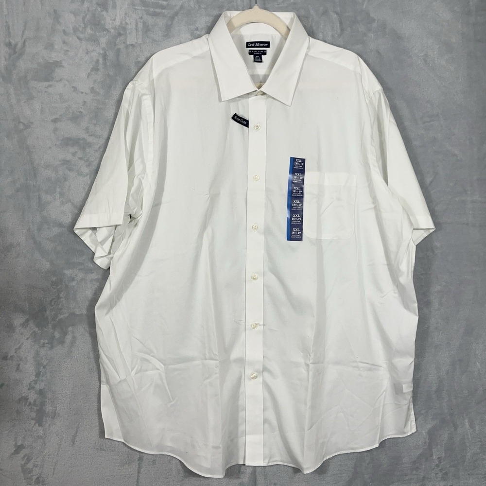Croft & Barrow Mens Button Up Dress Shirt XXL White Short Sleeve NWT Business
